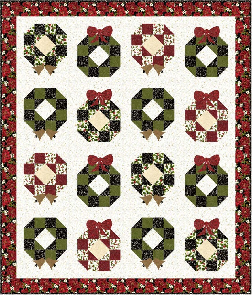 Free Christmas Quilt pattern with poinsettias and applique'