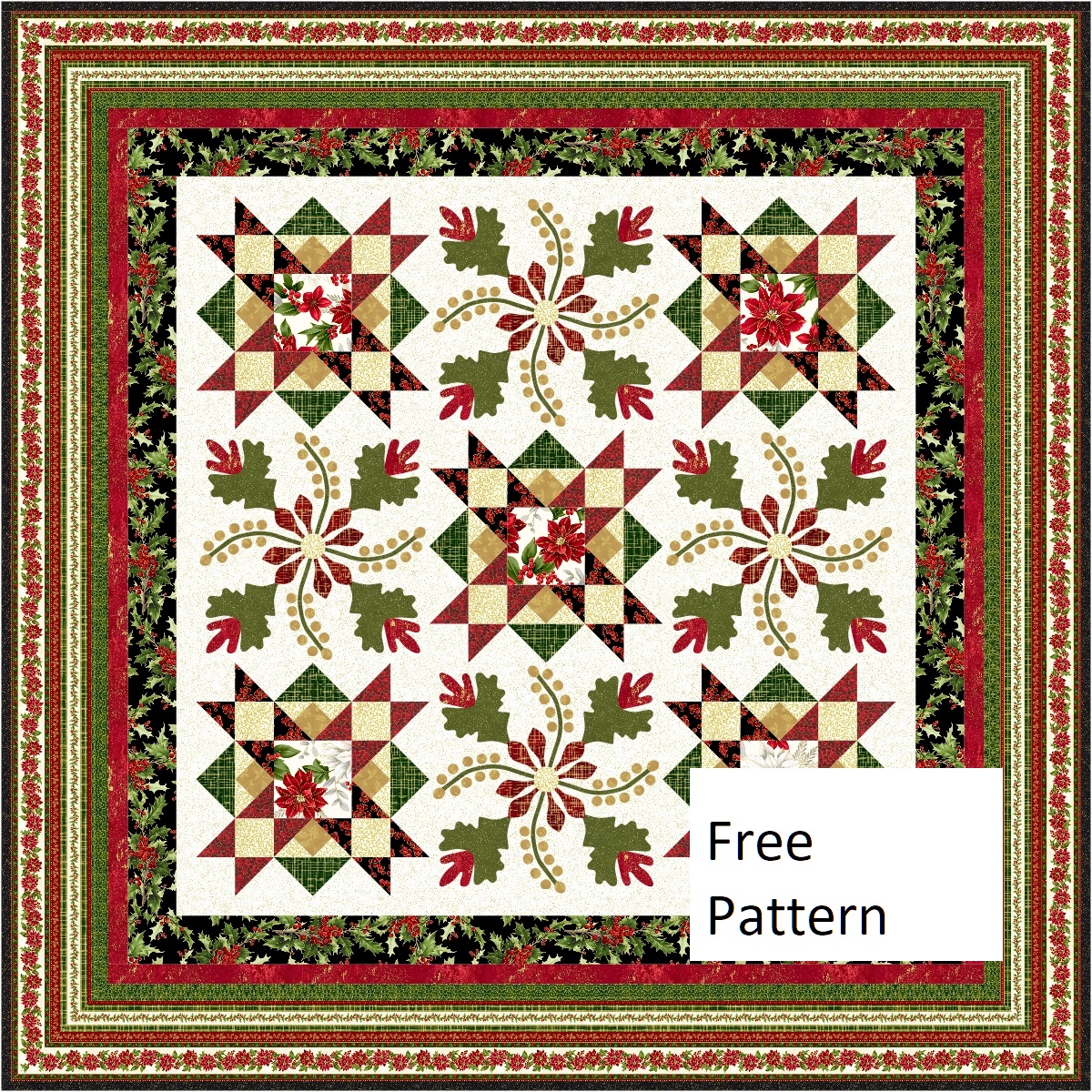 free christmas quilt pattern with poinsettias and applique