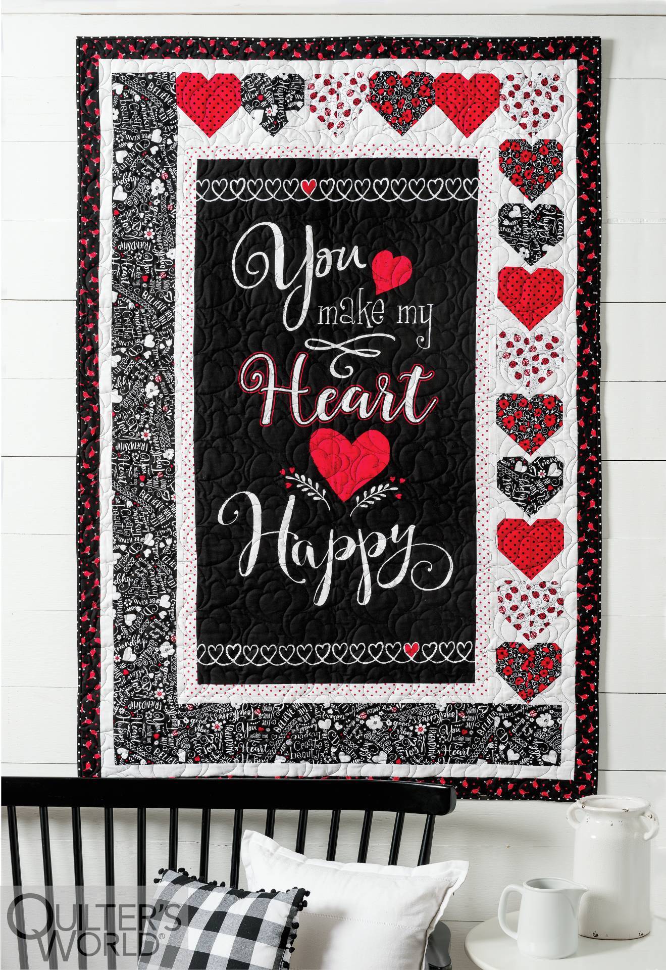 Quilted greeting card: a wall hanging with hearts - Pieced Brain