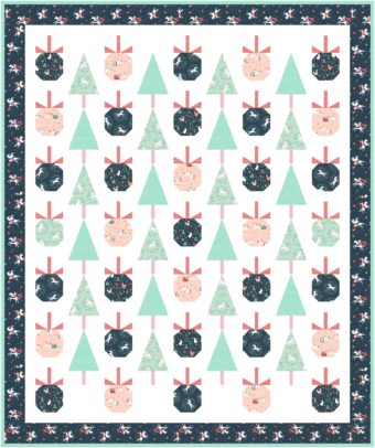 Modern quilt with Christmas ornaments and trees